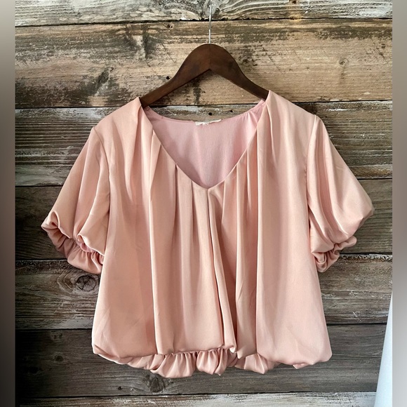 entro | Tops | Entro Pink Satin Bubble Blouse | Poshmark